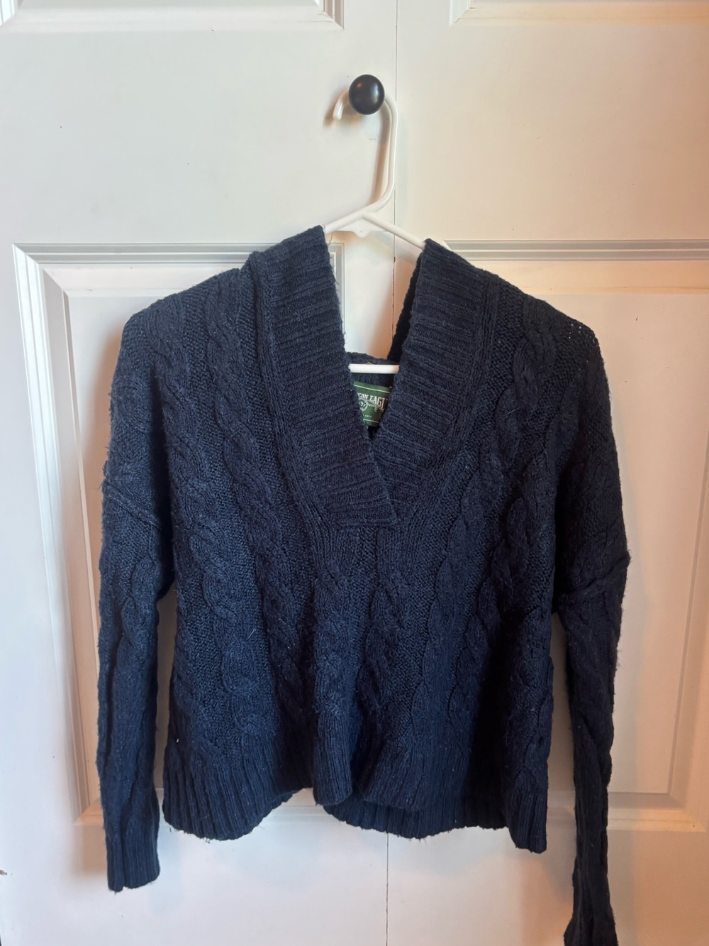 American Eagle Outfitters Navy Cable-Knit V-Neck Sweater